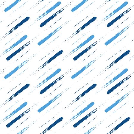 Monochrome brush stroke canvas seamless pattern background. Coarse painterly swiped diagonal parallel stripe backdrop. Modern blue white interrupted striped design. All over print for marine conceptのイラスト素材
