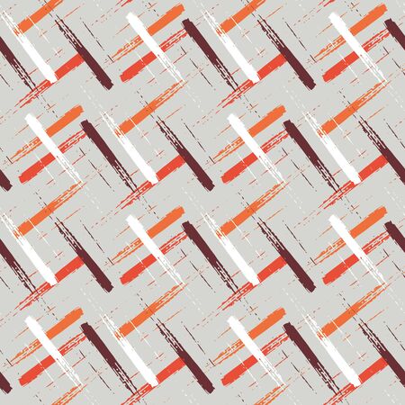 Vector wicker weave effect seamless pattern background. Painterly brush stroke effect criss cross backdrop. Repeat woven style neutral gray and orange. All over cloth fabric print texture for decorのイラスト素材