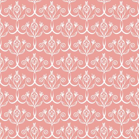 Elegant celtic swirl seamless vector pattern background. Modern stylized floral pink backdrop. Hand drawn repeat ornate illustration. All over print for irish, scottish, medieval style wedding conceptのイラスト素材