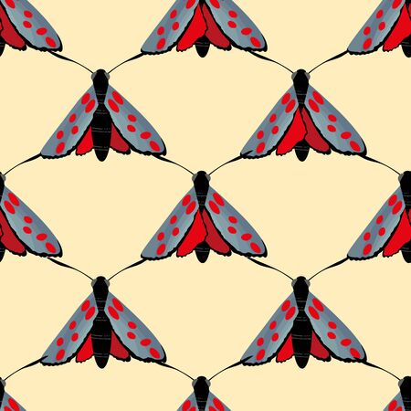 Six spot burnet butterfly seamless vector pattern background. Day flying moth illustration.Scottish coastal insect repeat backdrop. All over print for Scotland summer, wildlife, conservation concept.のイラスト素材