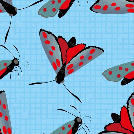 Six spot burnet butterfly seamless vector pattern background. Day flying moth illustration.Scottish coastal insect repeat backdrop. All over print for Scotland summer, wildlife, conservation concept.のイラスト素材