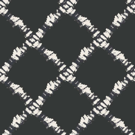 Vector grunge wicker weave seamless pattern background. Painterly brush stroke effect criss cross backdrop. Woven spacious diagonal geometric grid repeat design. Modern all over print cloth textureのイラスト素材