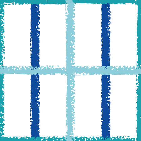 Vector wicker weave seamless pattern background. Thin painterly overlapping painterly grunge stripes grid backdrop. Woven criss cross blue geometric repeat design. All over print for summer concept.のイラスト素材