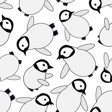 Cute Kawaii penguin baby vector seamless pattern background. Scattered adorable cartoon emperor chicks on antarctic white backdrop. Hand drawn winter themed design. Repeat for children productsのイラスト素材