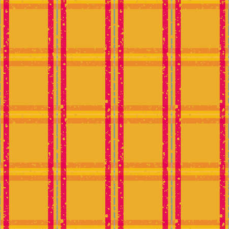 Vector plaid weave seamless pattern background. Grunge flecked textured red, orange and blue woven check backdrop. Modern geometric criss cross gingham shirting cloth style all over print for summerのイラスト素材