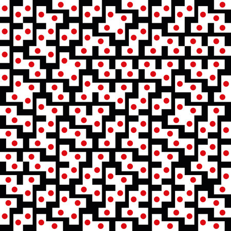 Vector truchet geometric abstract Japan flag seamless pattern background. Red, white, black backdrop with random tiled rectangular shapes of japanese country symbol. Repeat for travel conceptのイラスト素材