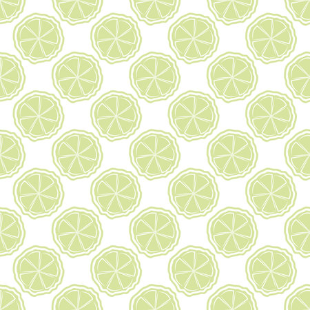 Citrus fruit vector seamless pattern background. Light green white backdrop with round slices of lime or lemon. Hand drawn geometric illustration with offset colour. Duotone repeat for drink conceptのイラスト素材