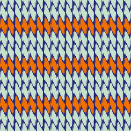 Zigzag weave knit vector seamless pattern background. Blue orange stripe effect herringbone backdrop. Alternating rows of woven ikat chevrons. Faux fabric texture. All over print for summer, beachのイラスト素材