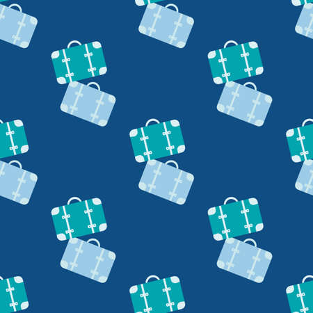 Colorful luggage seamless vector pattern background. Monochrome aqua navy blue backdrop with pairs of suitcases. Simple repeat design. Geometric all over print for vacation, holiday, travel conceptのイラスト素材