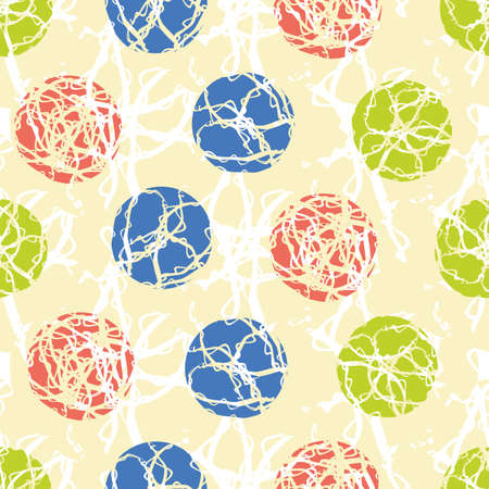 Marble effect circles vector seamless pattern background. Scattered marbling stencil style circle round shapes backdrop in yellow, green, red, blue. Abstract texture repeat print for packagingのイラスト素材