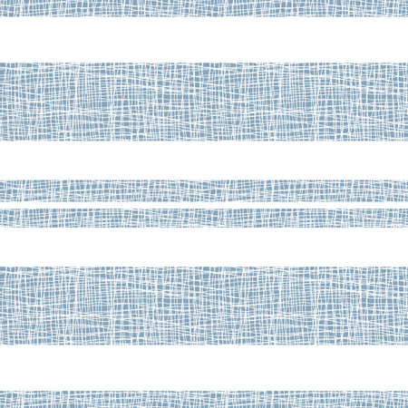 Burlap textured stripe vector seamless pattern background. Horizontal wide narrow stripes with coarse linen weave. Delft blue and white elegant design. Country cottage farmhouse style duotone repeatのイラスト素材