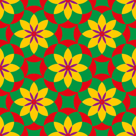 Medieval rose stylized seamless vector pattern background. Azulejo style backdrop with historical foil motifs in bright tropical colors. Decorative oriental moorish design. Modern arabesque repeatのイラスト素材