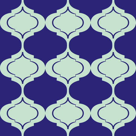 Roman ogee abstract vector seamless pattern background with elongated shapes. Elegant geometric backdrop in indigo and pastel blue. Modern symmetrical style repeat for summer vacation, wellnessのイラスト素材