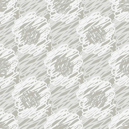 Scribbled circle neutral color vector seamless vector pattern background. Mix of blended looped wool yarn shapes backdrop in neutral pastel ecru beige. Abstract weave repeat print wellness, packagingのイラスト素材