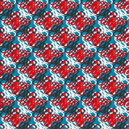 Abstract knitted weave vector pattern texture background. Red blue backdrop with criss cross loops...