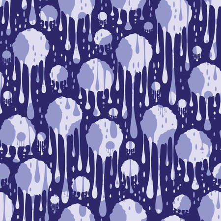 Paint dripping seamless vector pattern background. Periwinkle purple violet backdrop with liquid running brush stroke spills. Painterly textured circle drips. Irregular organic repeat. All over printのイラスト素材
