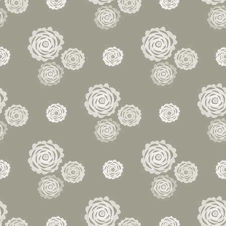 Abstract peony flower seamless vector pattern background. Neutral ecru beige color backdrop with groups of flowers. Modern hand drawn peonies. Botanical garden floral all over print for summerのイラスト素材
