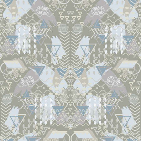 Abstract Memphis style vector seamless pattern. Textural 80s reflective design background. Modern...