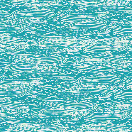 Grunge abstract water swirl vector seamless pattern background. Dense white stretching horizontal wavy lines on aqua blue backdrop. Painterly streaks texture design.Ocean surface effect all over printのイラスト素材