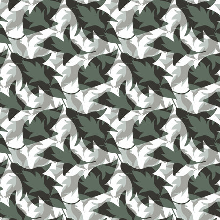 Abstract modern style leaf seamless vector pattern background. Textural blended leaves backdrop. Neutral gray white tossed design. Nature foliage fall repeat for autumn, winter. Scattered mix.のイラスト素材