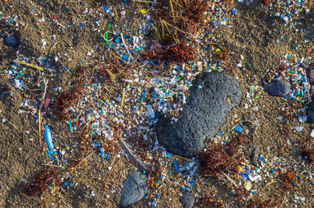Micro plastics mixed in the sand in Famara beach, Lanzarote