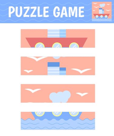 Puzzle ship. Children's game for preschool. Cut and assemble the image. Vector.のイラスト素材