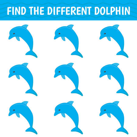 Game for kids and adults. Find a different dolphin among the same ones. Vector illustrationのイラスト素材