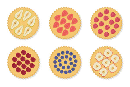 Pie set. Vector illustration isolated on white background. Pie with apple, pear, raspberry,...