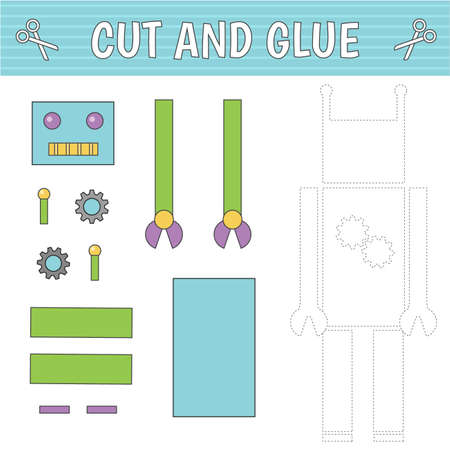 Cut and glue. A robot of geometric shapes. Children's game. Constructor, application. Vectorのイラスト素材