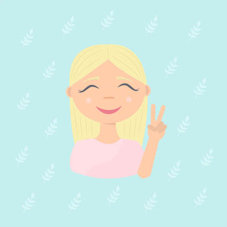 Vector illustration of blonde girl on green   with leaves.のイラスト素材