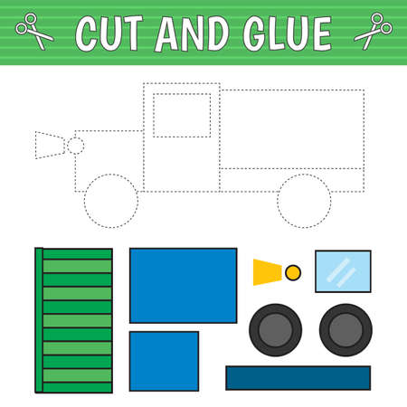 A truck of geometric shapes. Cut and glue. Children's game. Constructor, application. Vector illustrationのイラスト素材