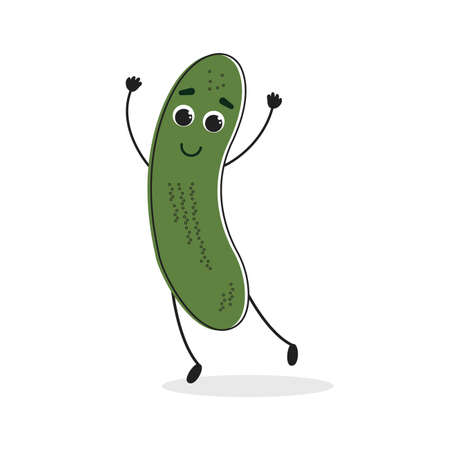 Cucumber. Cartoon drawing style. Cute funny vegetable. Vector illustration for menu, packaging,  T-shirts.のイラスト素材