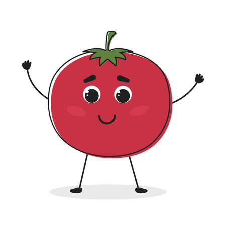 Tomato. Cartoon drawing style. Cute funny vegetable. Vector illustration for menu, packaging, logos, T-shirts.のイラスト素材