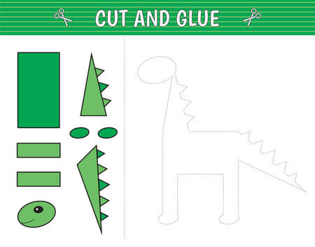 A dinosaur of geometric shapes. Cut and glue. Children's game. Constructor, application. Vector illustrationのイラスト素材