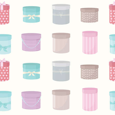 Seamless pattern. Hat boxes. Print for holidays, birthday, Valentine's Day. Vector illustration.のイラスト素材