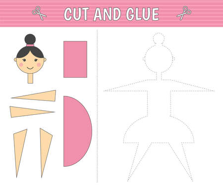 A ballet dancer of geometric shapes. Cut and glue. Children's game. Constructor, application. Vector illustrationのイラスト素材