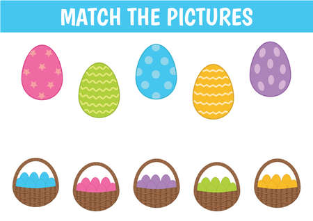 Children's educational game. Connect the colors. Easter eggs and baskets. Vector illustration.のイラスト素材