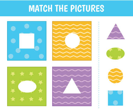 Sorting children educational game. Match of objects and geometric shapes: circle, oval, square, triangle. The Learning of geometric shapes and colors.のイラスト素材