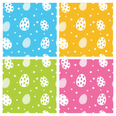 A set of seamless patterns with Easter eggs. Endless bright background.のイラスト素材