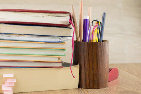 book Notepad pencils and glassesの写真素材