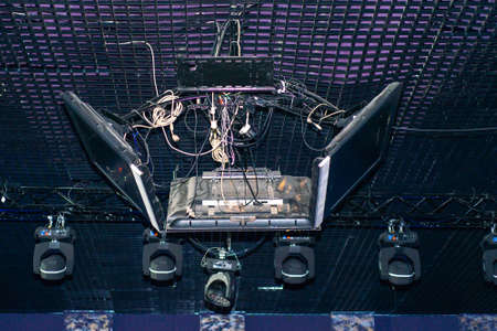 Ceiling pendant screens in a nightclubの写真素材