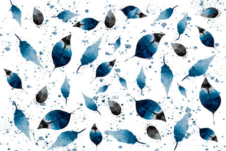Illustration, pattern, watercolor feathers on a white background