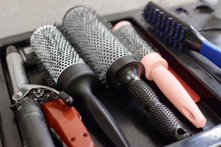 barber tools: brasings, shaving machine, combs, curling