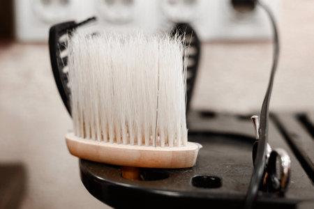 Barber tools: brush, scissorsの写真素材