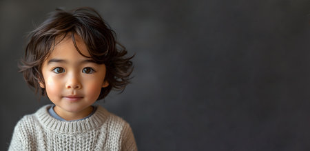 Gentle Korean child with a soft gaze and wavy hairの素材