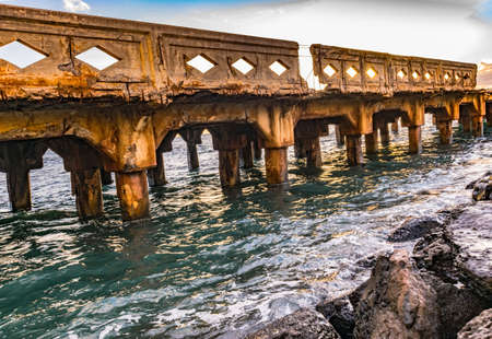 Old Lahaina Pier at Dusk in Maui Hawaiiの写真素材
