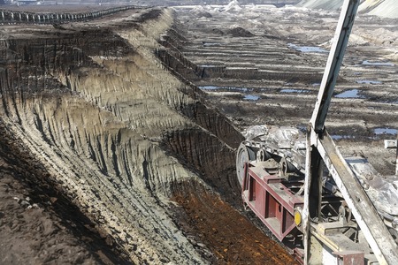 A giant excavator in a coal mine