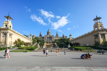 National Palace of Barcelona. Built following the Barcelona International Exposition of 1929, in mountain of Montjuic. Today is the National Museum of Catalan Art (MNAC).のeditorial素材