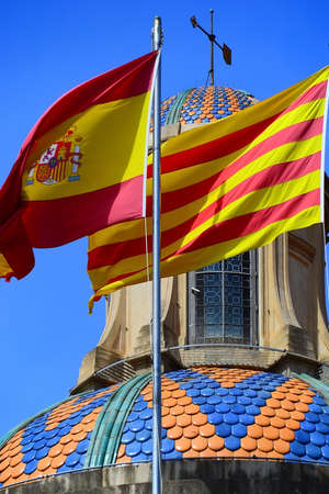 Placa Sant Jaume and flags in Barcelonaのeditorial素材