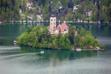 Bled, Slovenia - small church on the islandの写真素材